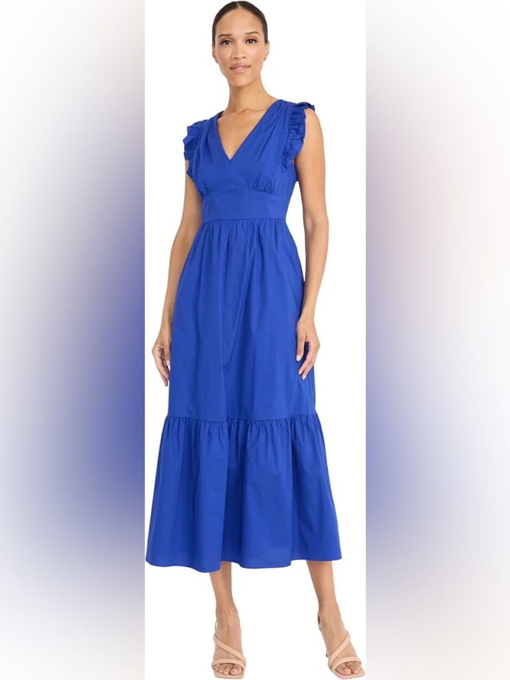 Maggy London Womens Women's Cocktail Dress with V-Neck, Ruffle, Pockets Maxi